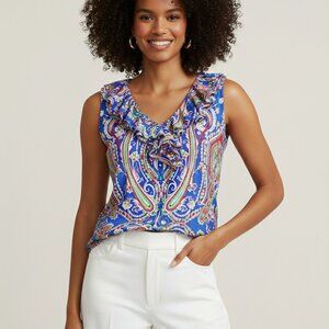 Ralph lauren print blue ruffled sleeveless M